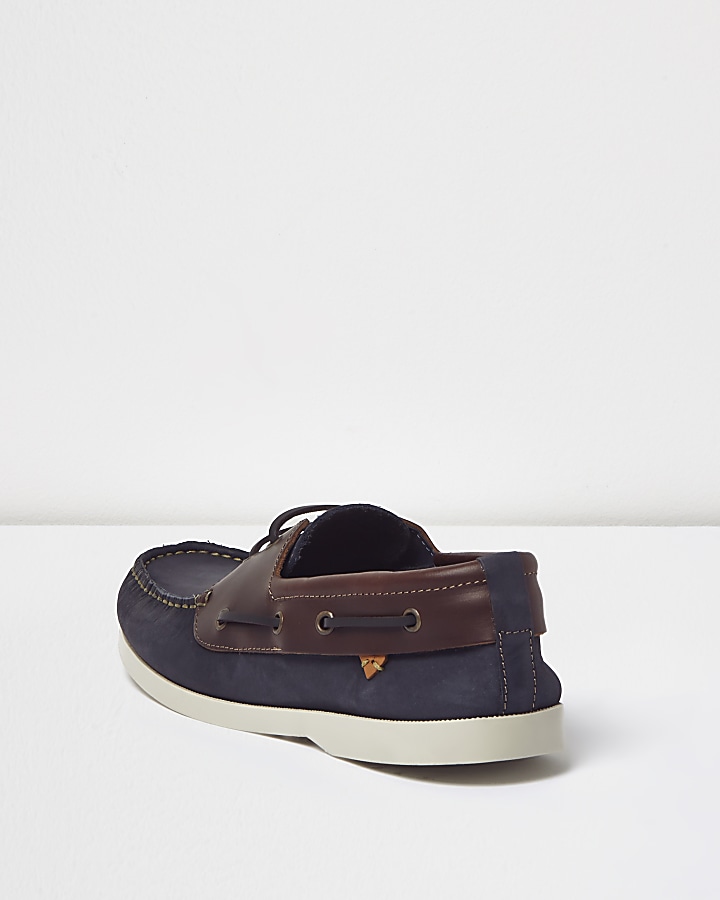 Navy dual colour leather boat shoes