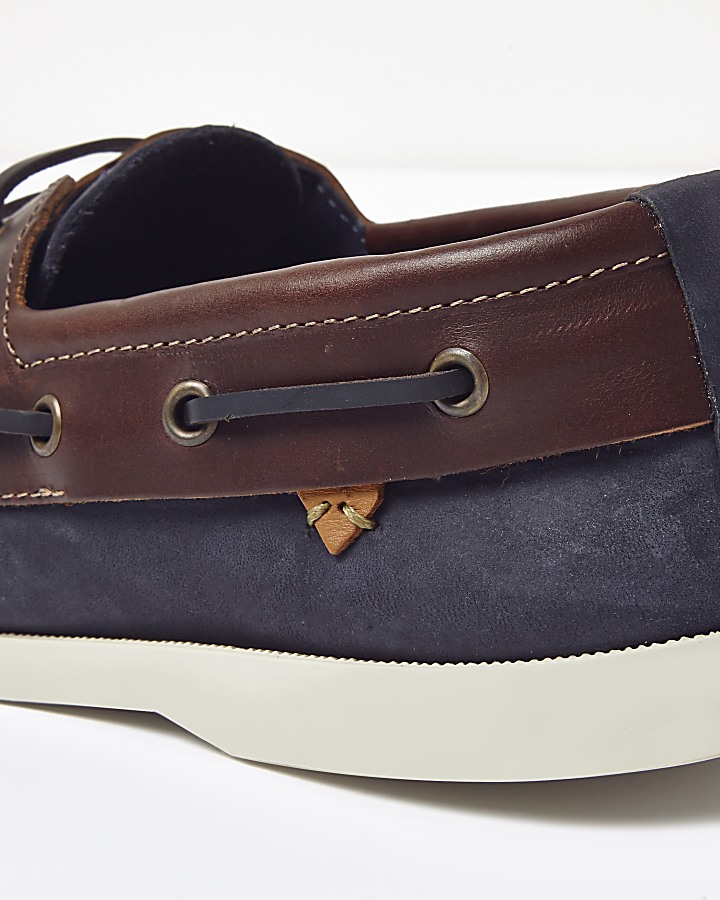 Navy dual colour leather boat shoes