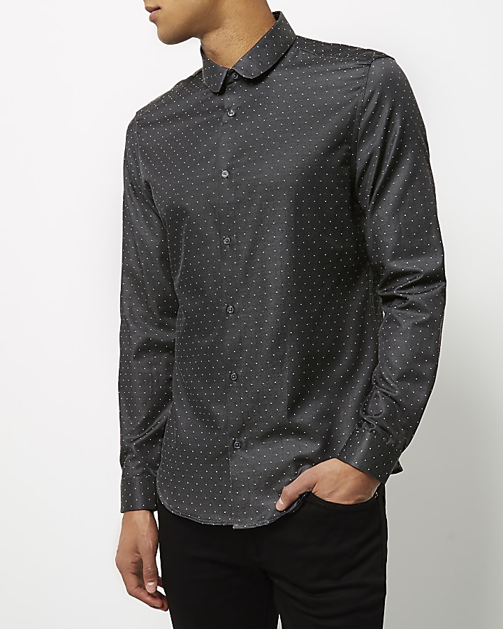 Black print smart slim fit shirt