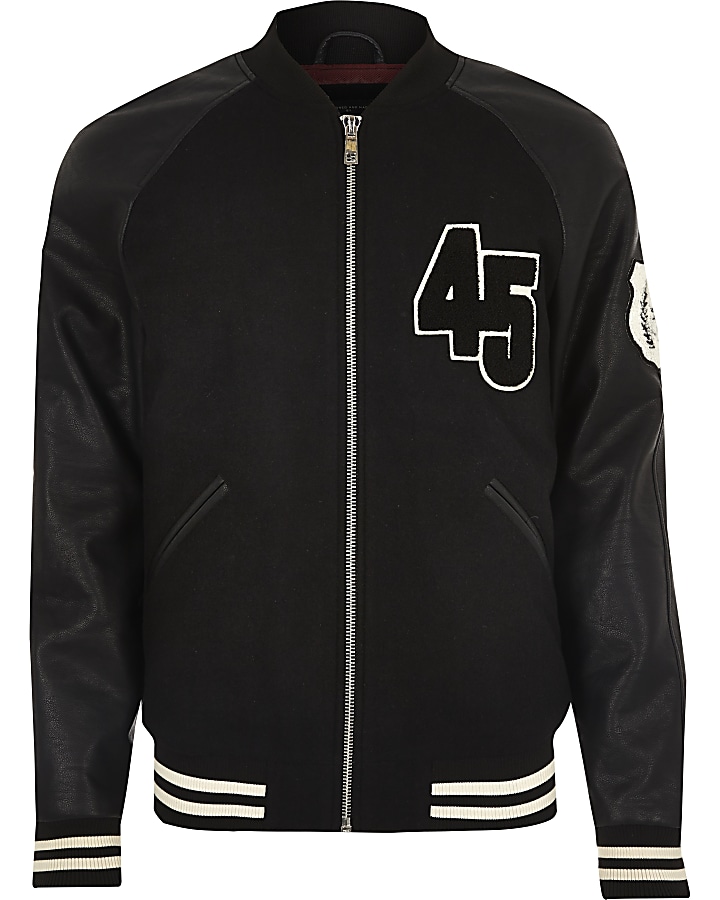 Black varsity bomber jacket