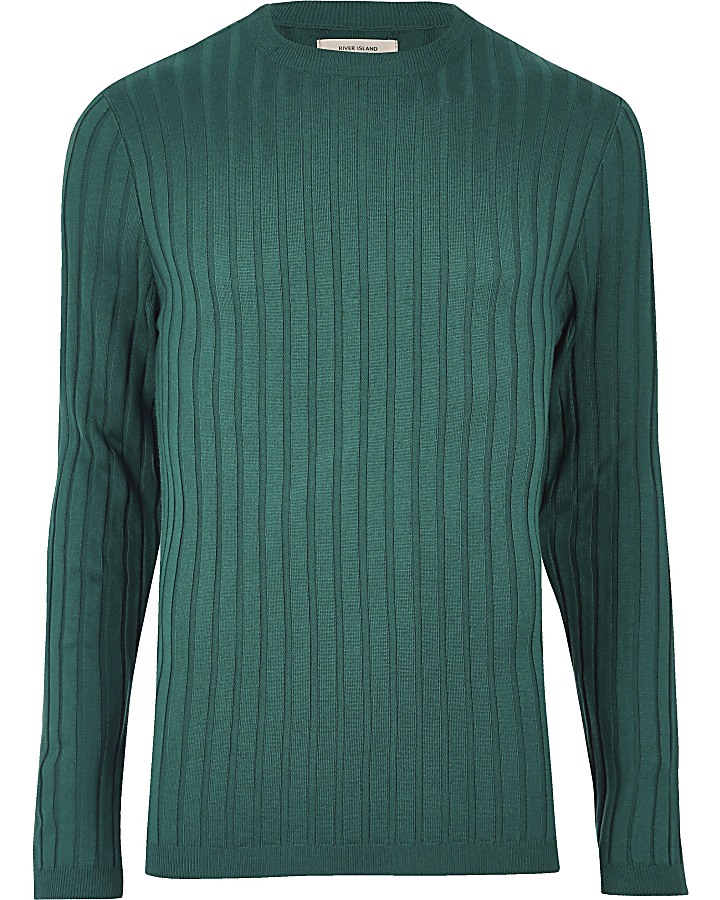 Dark green chunky ribbed muscle fit top