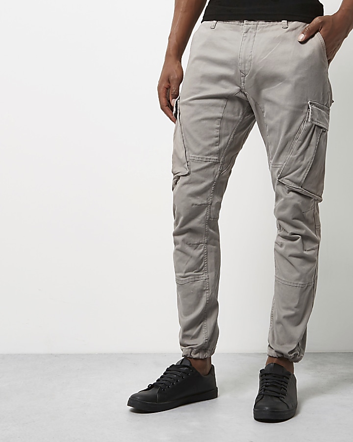 Grey slim fit cargo trousers