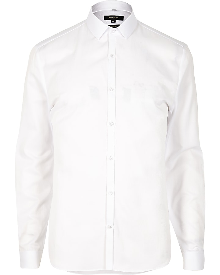 White smart textured slim fit shirt