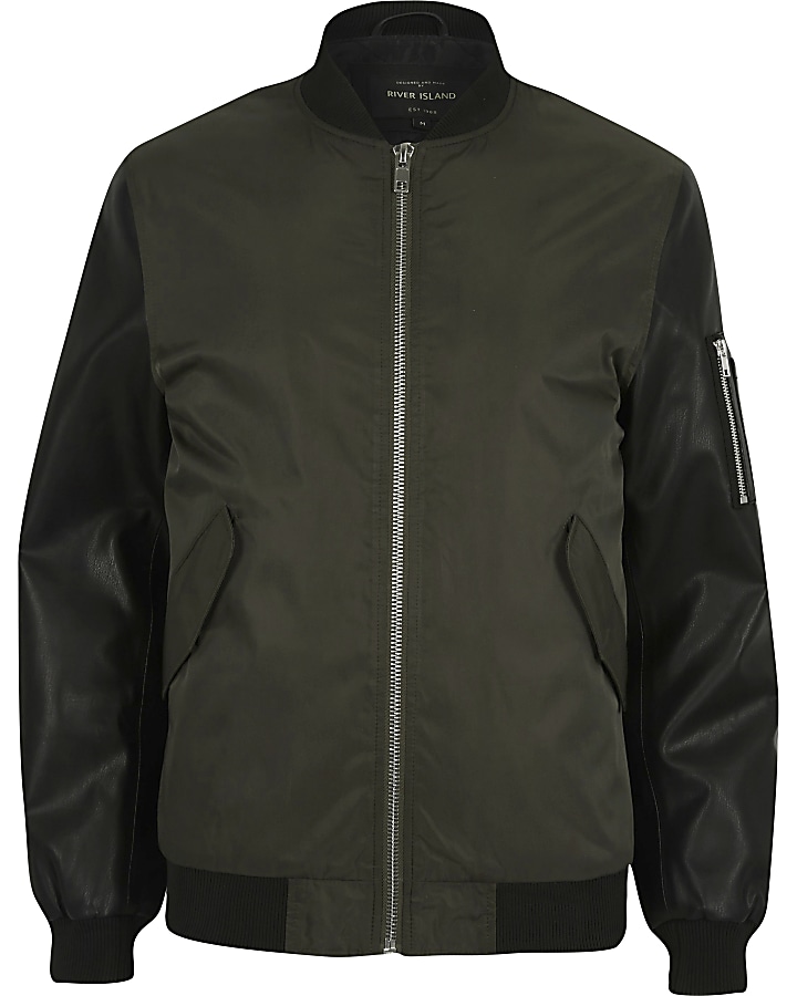 Dark green contrast sleeve MA1 bomber jacket