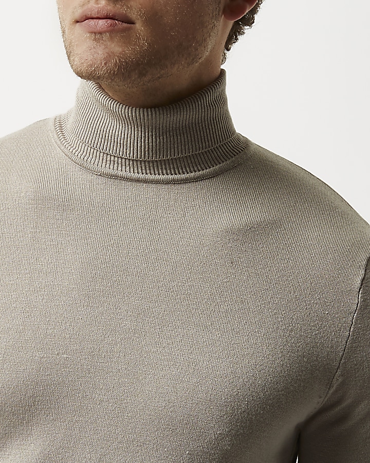 Light grey slim fit roll neck jumper