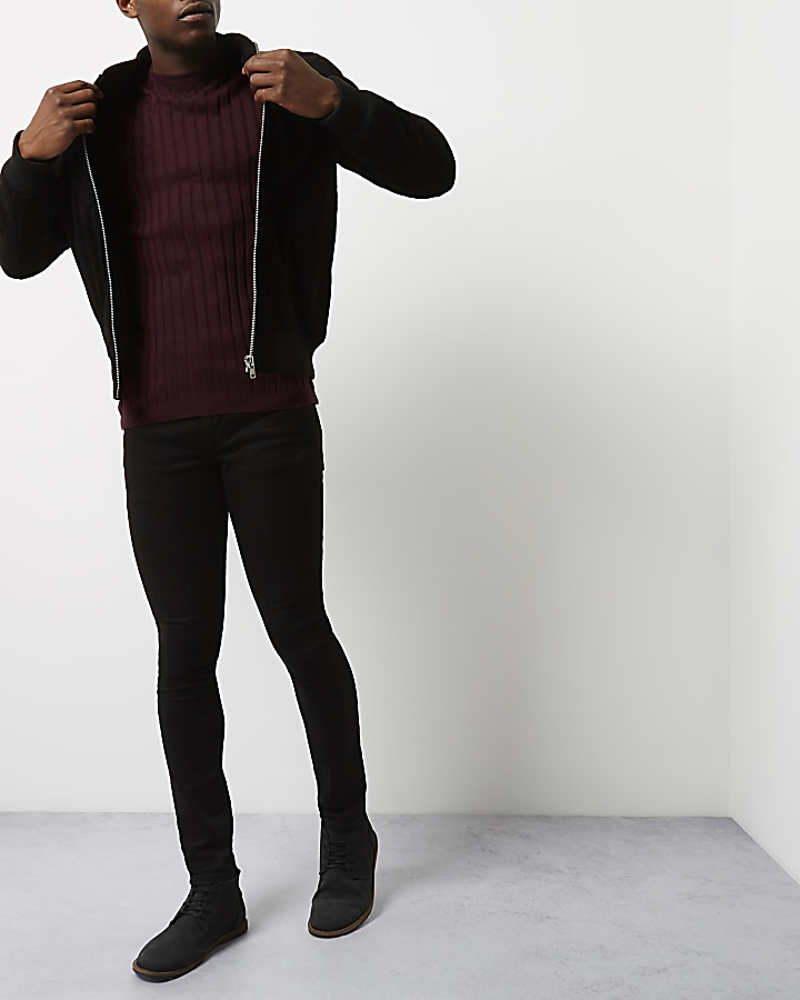 Dark purple chunky ribbed muscle fit jumper