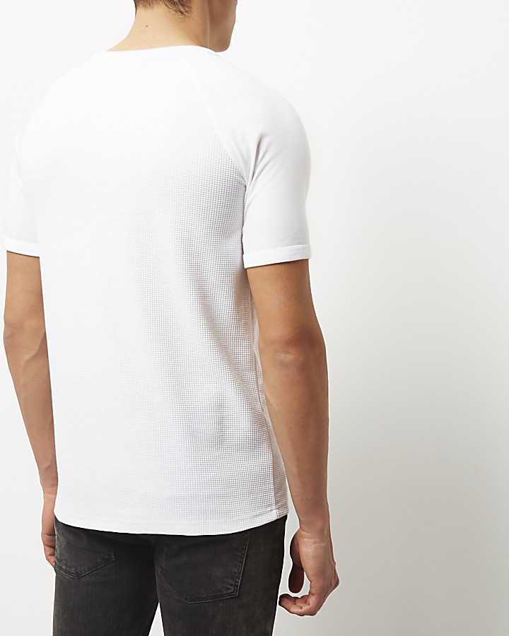 White waffle short sleeve raglan T-shirt