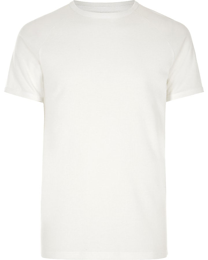 White waffle short sleeve raglan T-shirt