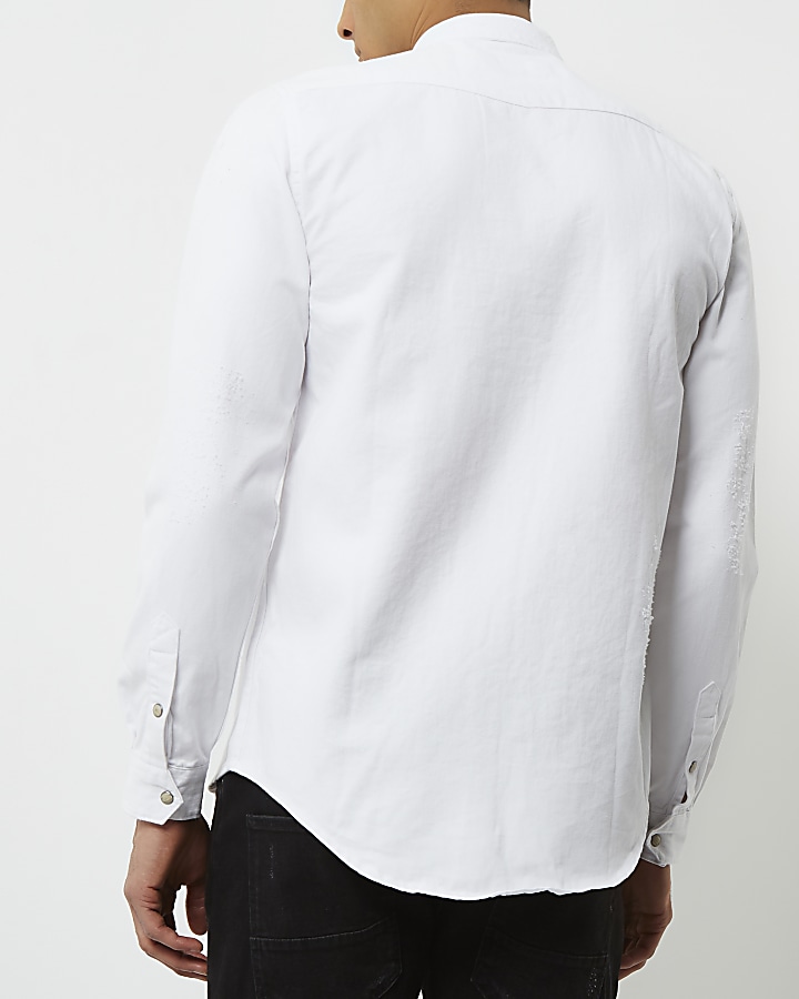 White slim fit denim shirt