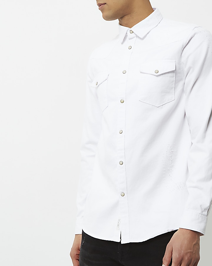 White slim fit denim shirt