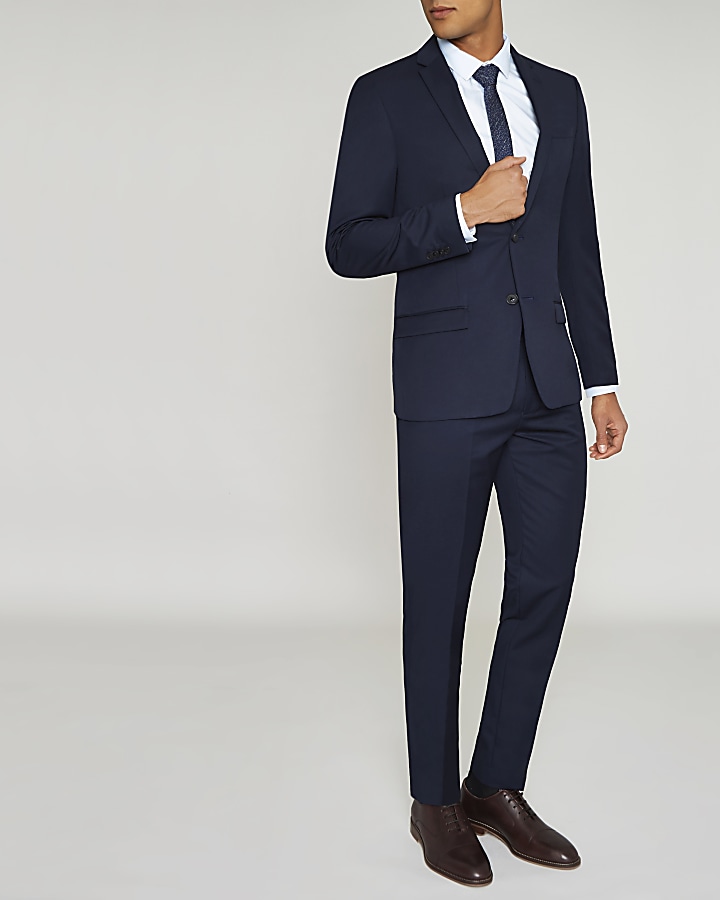 Navy blue slim fit suit trousers