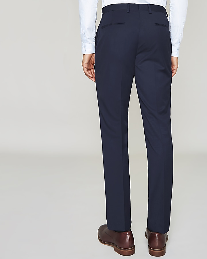 Navy blue slim fit suit trousers