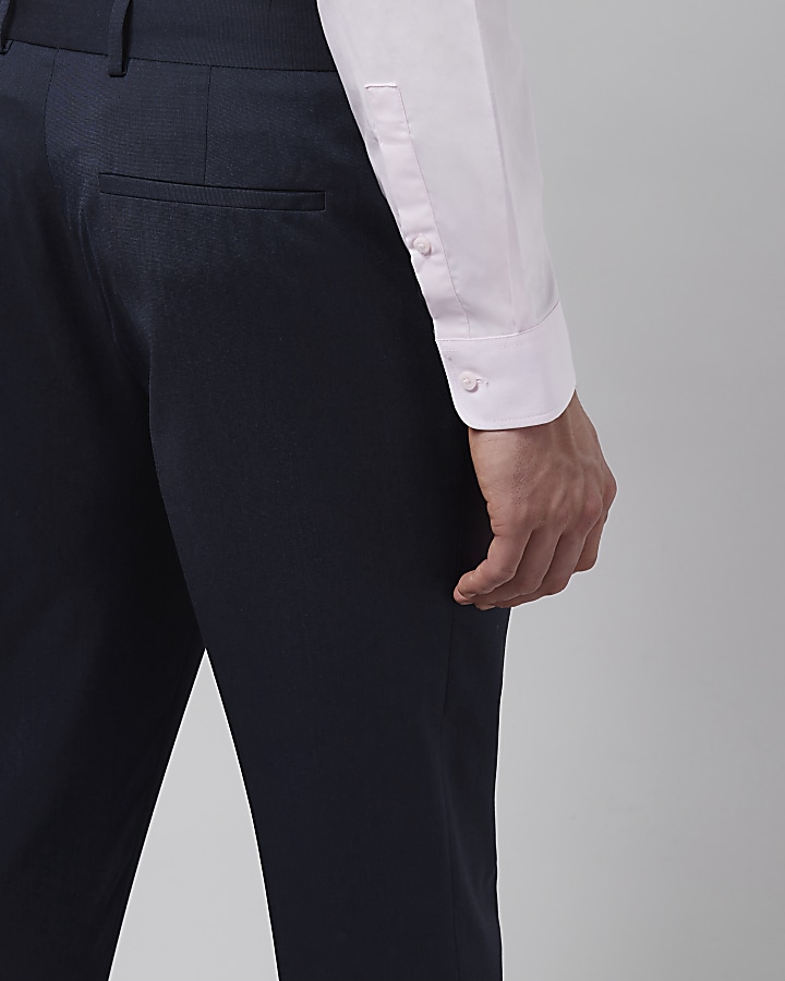 Navy tailored fit suit trousers