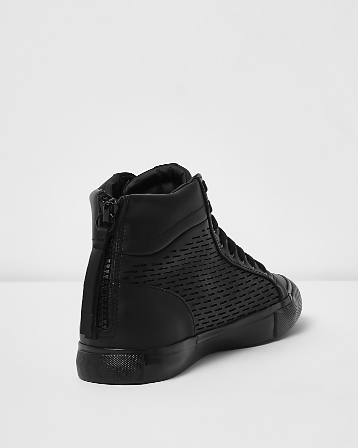 Black heel zip hi top trainers
