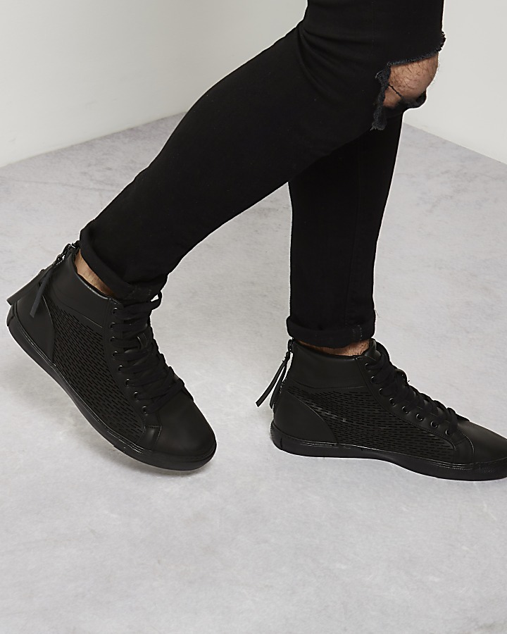 Black heel zip hi top trainers