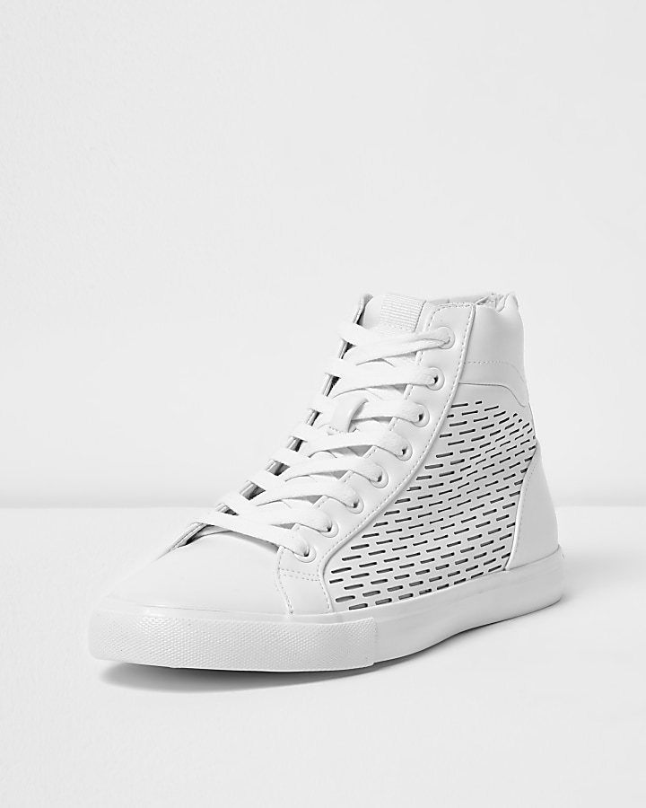 White zip heel hi top trainers
