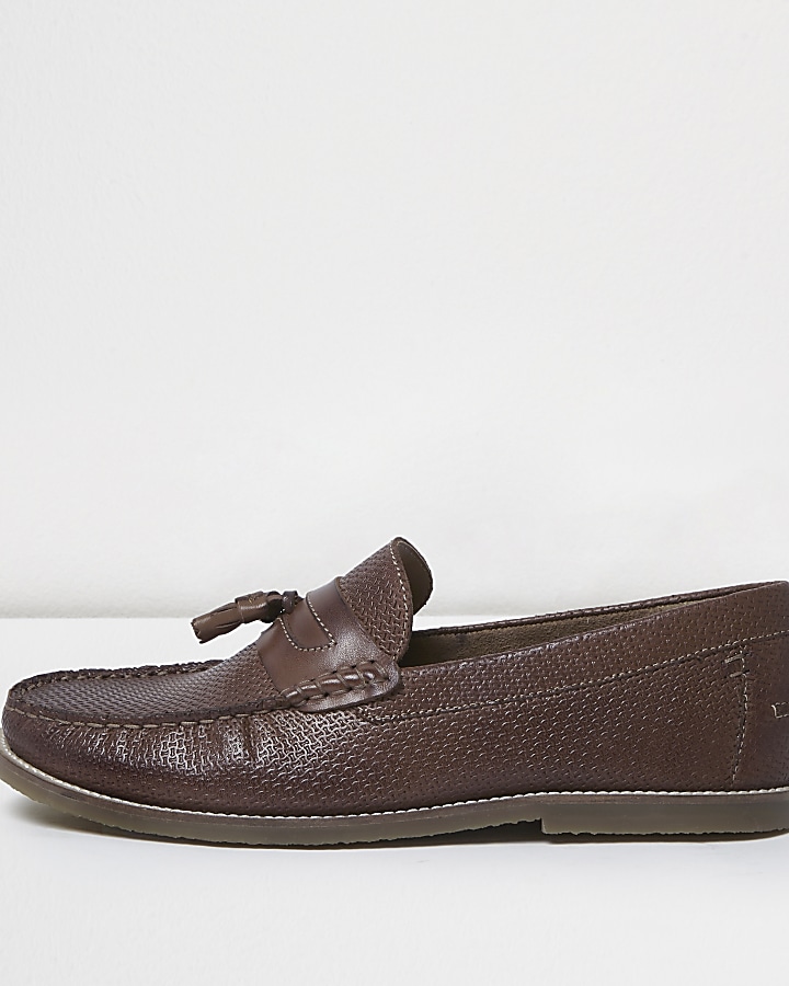 Brown embossed leather loafers