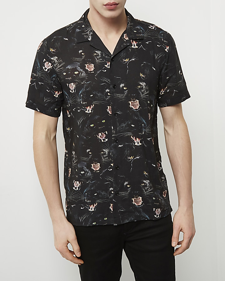 Black jaguar print soft casual shirt