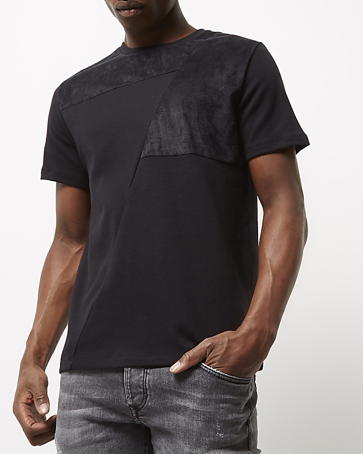 Black block mesh trim T-shirt