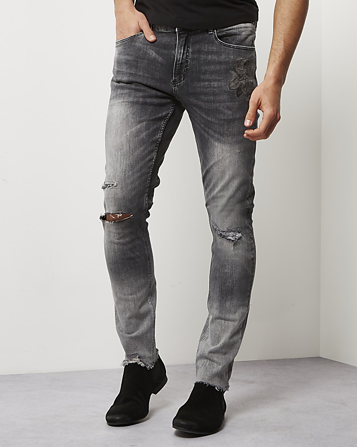 Faded grey ripped Sid skinny jeans