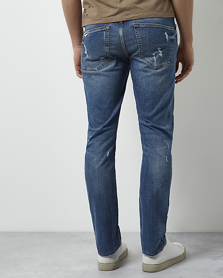 Mid blue wash distressed slim fit Dylan jeans