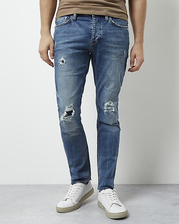 Mid blue wash distressed slim fit Dylan jeans