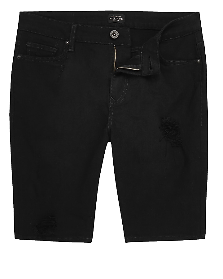 Black ripped denim shorts