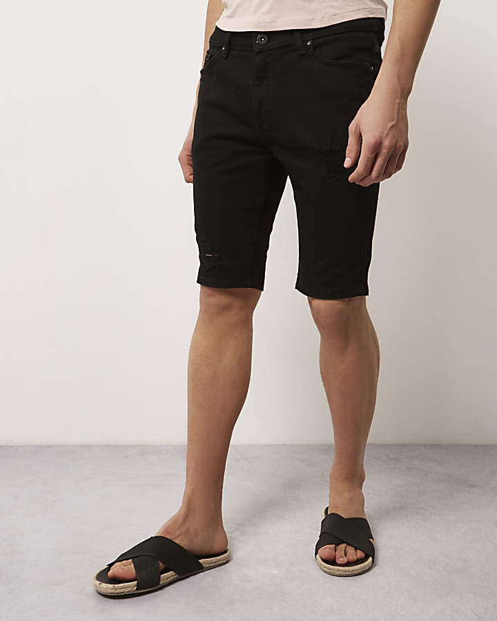 Black ripped denim shorts
