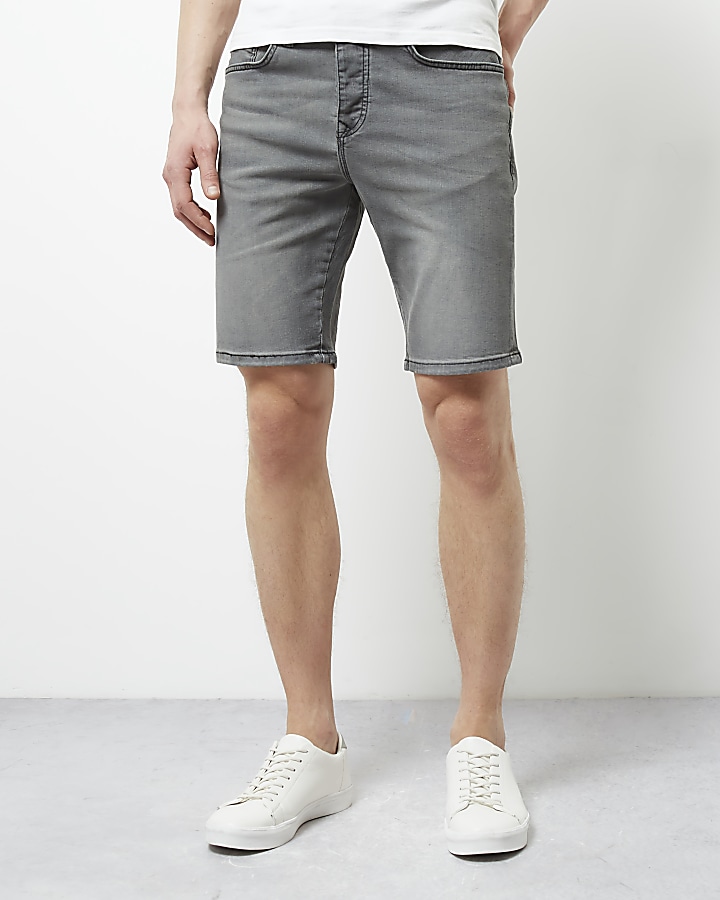 Grey slim fit denim shorts