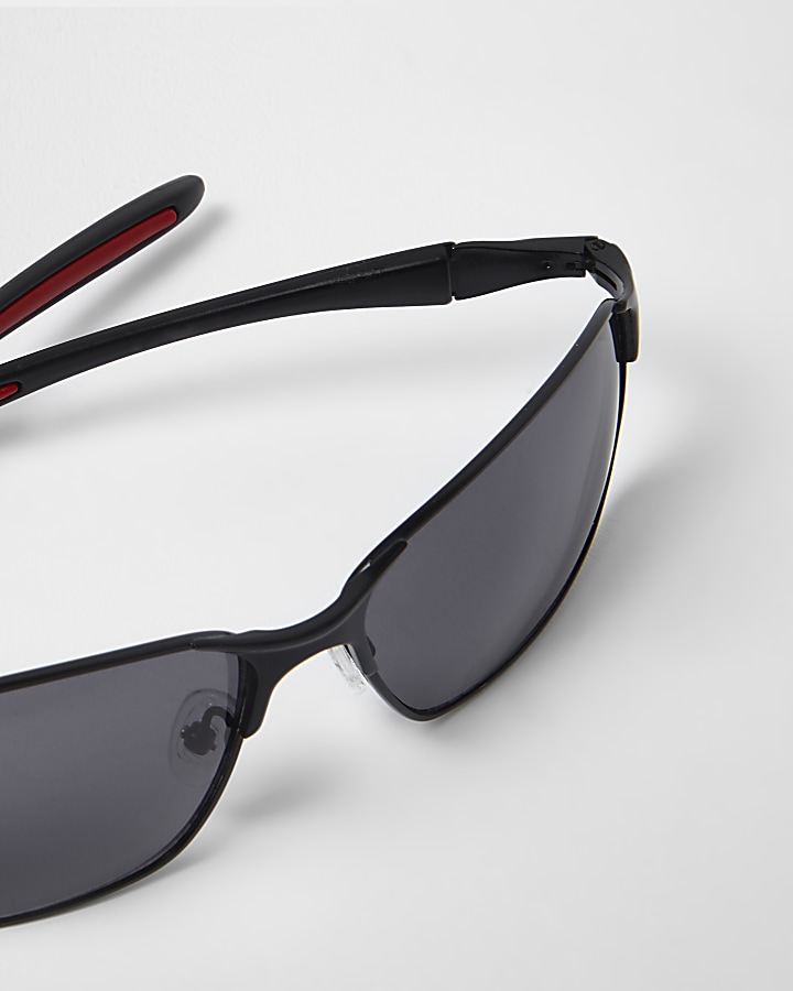 Black rubberised wraparound sunglasses