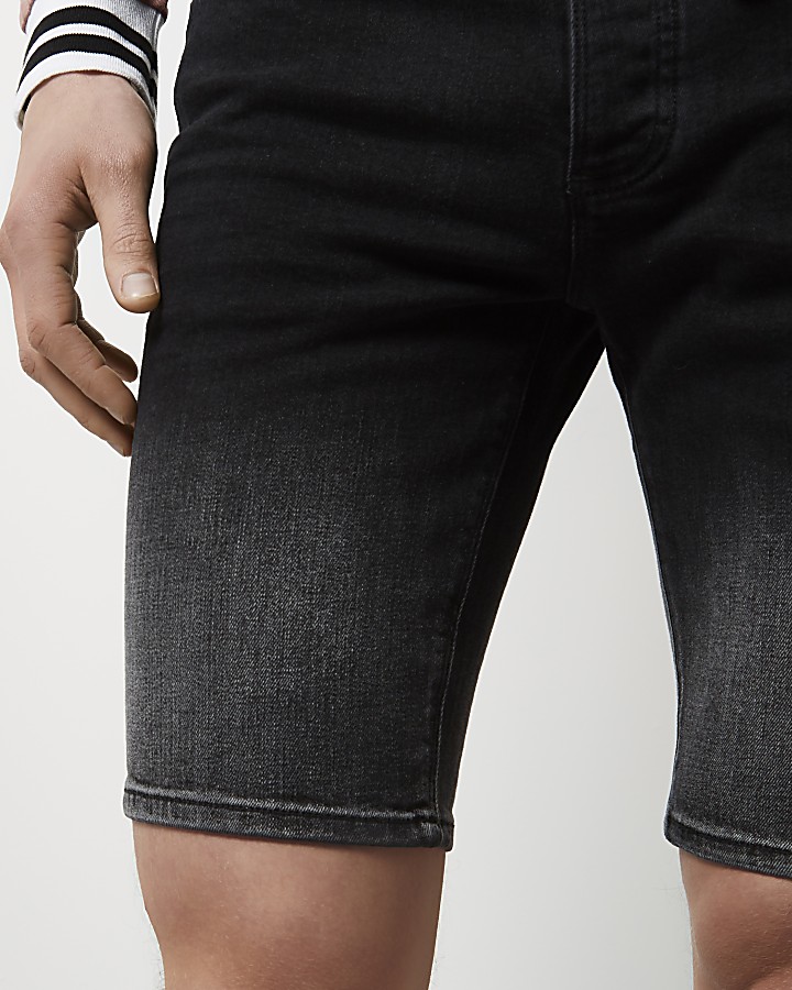 Black denim faded shorts