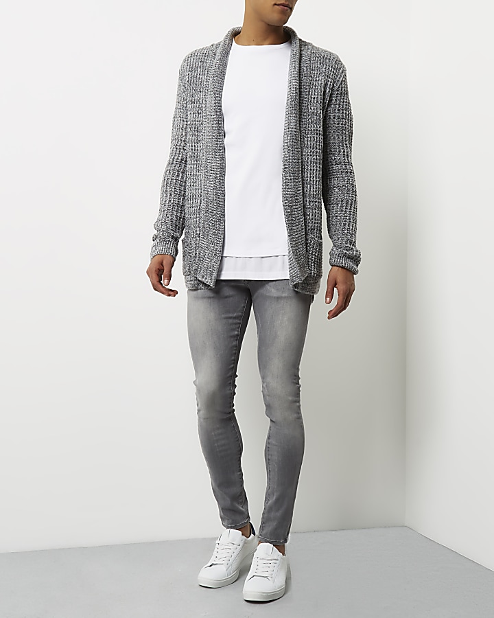 Grey soft foldback cardigan