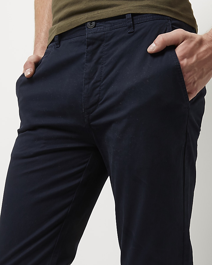 Navy stretch slim chino trousers