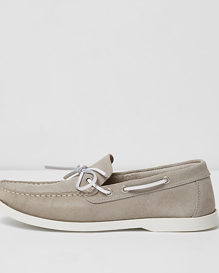 Light grey suede boat shoes