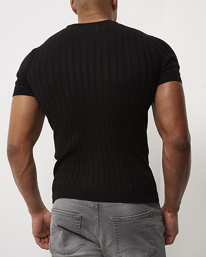 Black ribbed muscle fit T-shirt