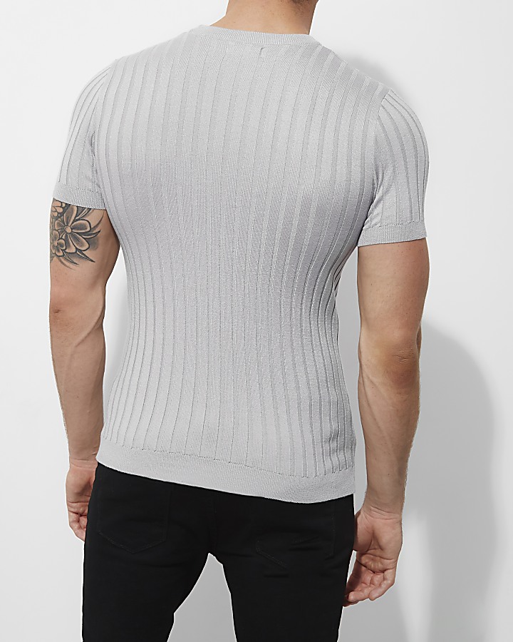 Grey ribbed muscle fit T-shirt