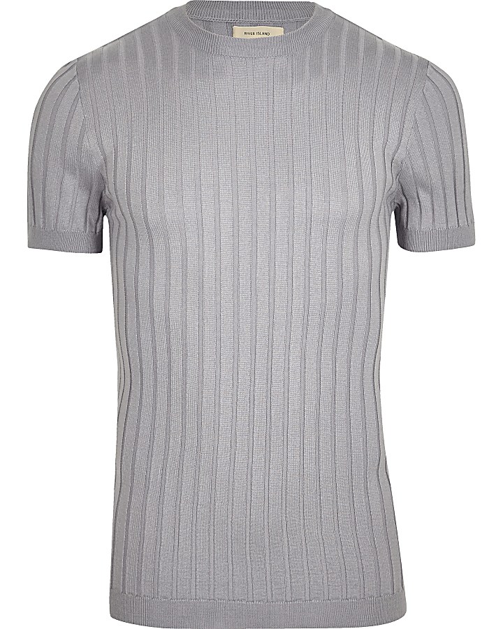 Grey ribbed muscle fit T-shirt