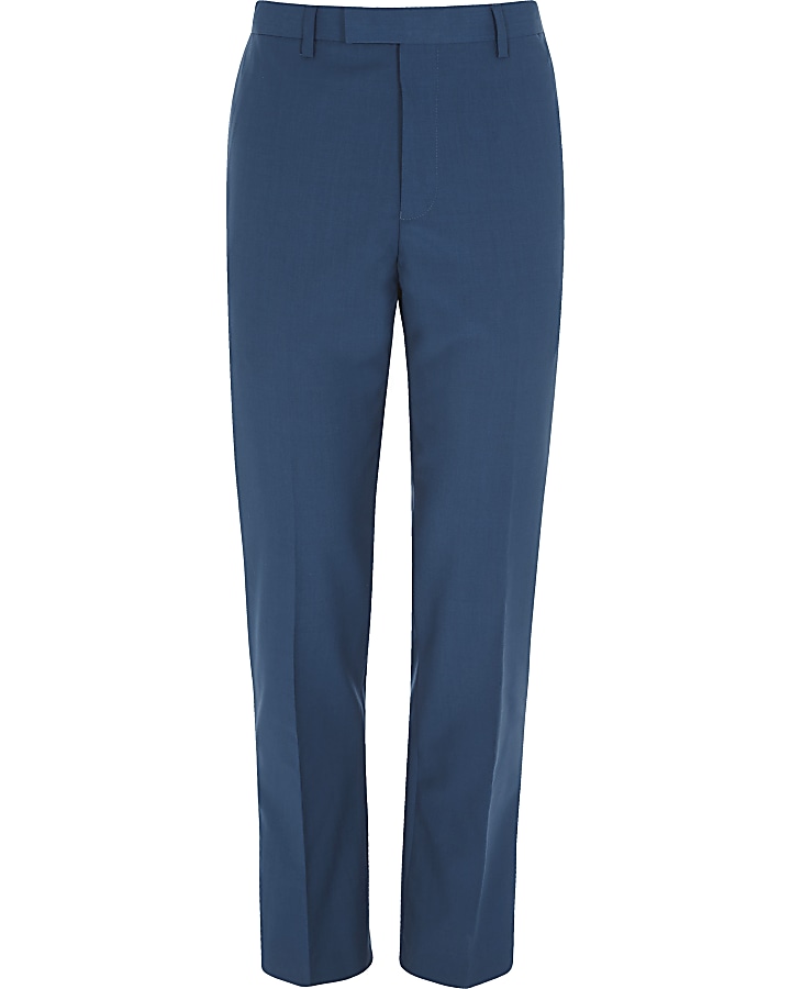 Blue slim fit suit trousers