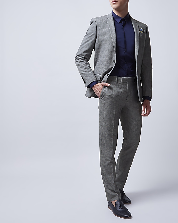 Grey slim fit suit trousers