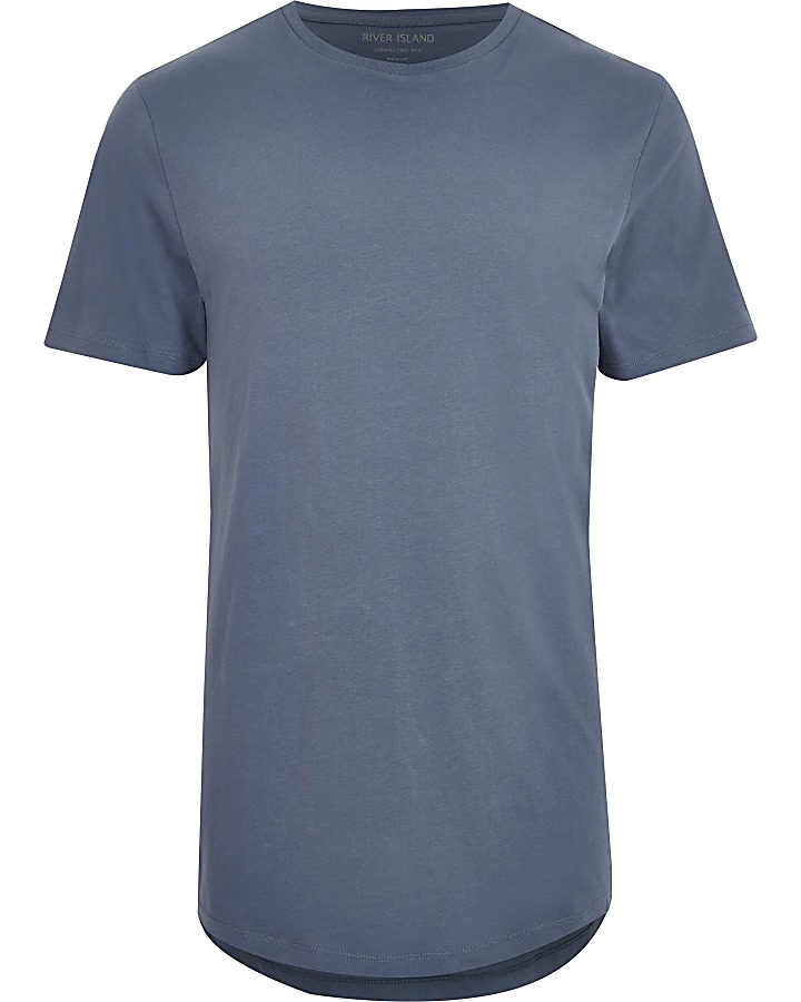 Blue curved hem longline T-shirt