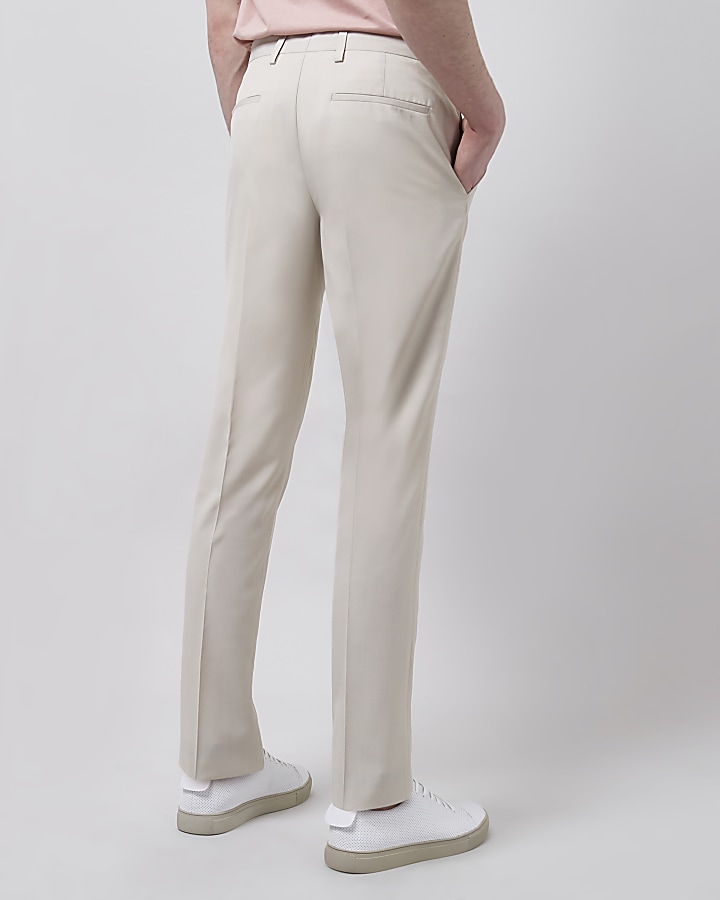 Cream skinny fit suit trousers