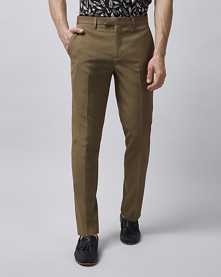 Brown slim fit suit trousers