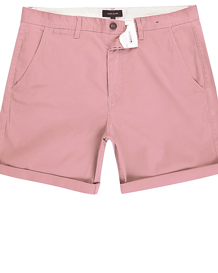 Pink slim fit turn up shorts