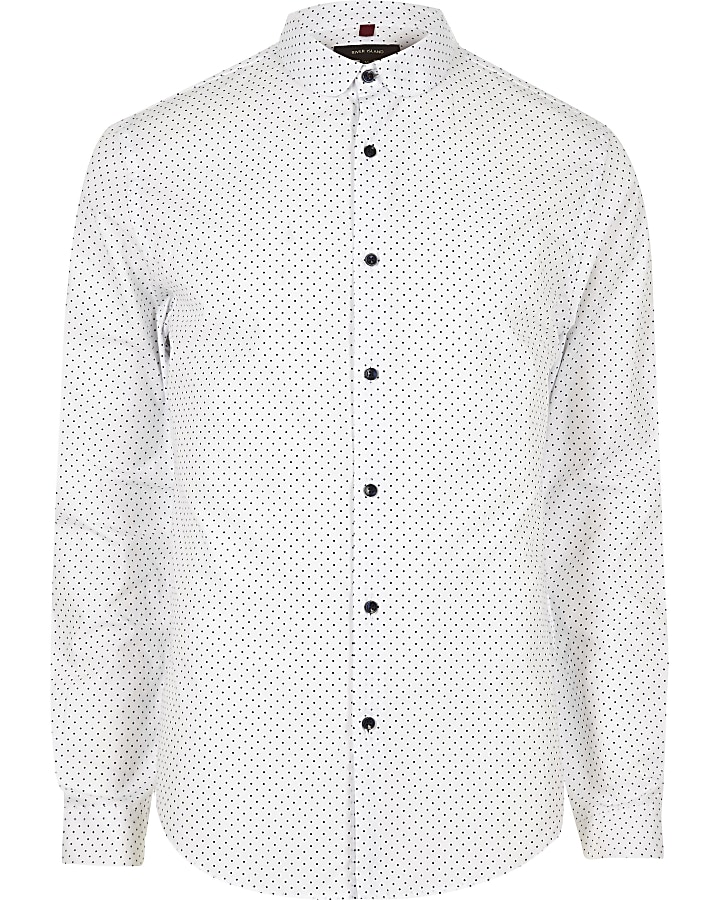 White polka dot slim fit smart shirt
