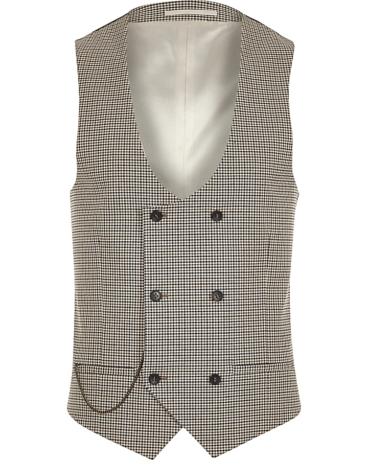 Brown dogstooth check waistcoat