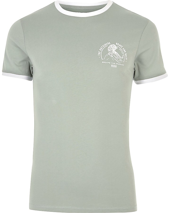 Ming green tipped collar muscle fit T-shirt