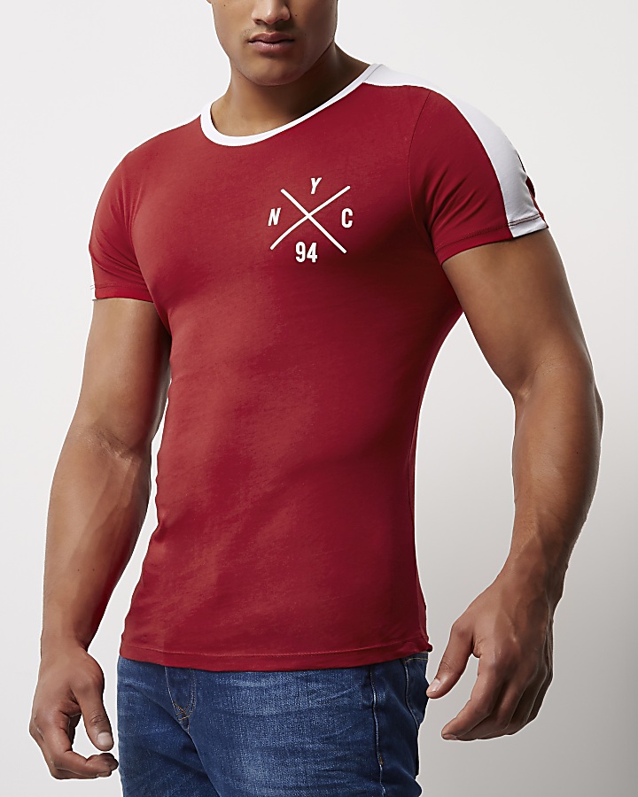 Red NYC logo muscle fit T-shirt