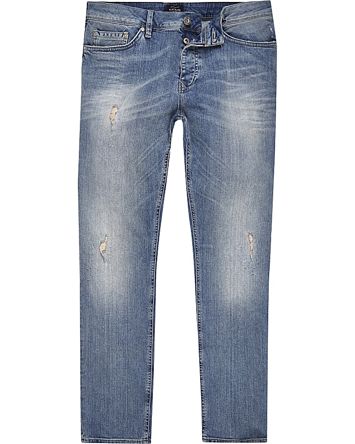 Mid blue ripped slim fit faded Dylan jeans