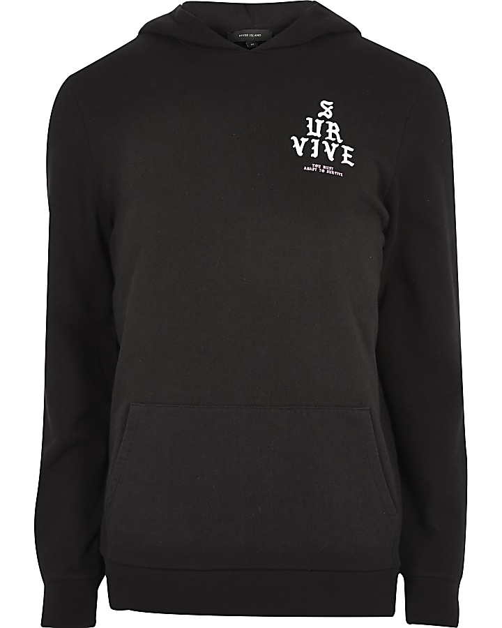 Black 'Survive' print long sleeve hoodie