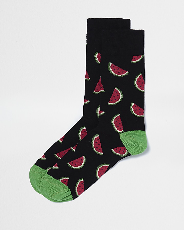 Black watermelon print ankle socks